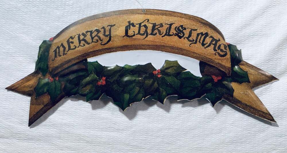 Tin metal “Merry Christmas” sign ornament